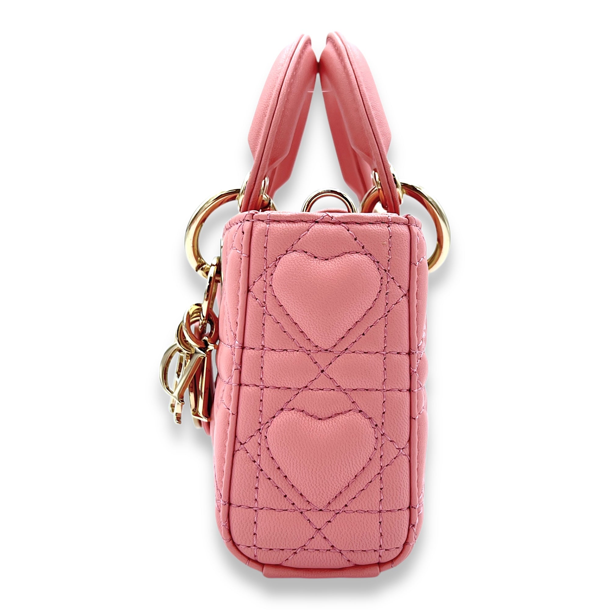 Lady D-Joy Micro Pink Top Handle Bag in Lambskin, Light Gold hardware