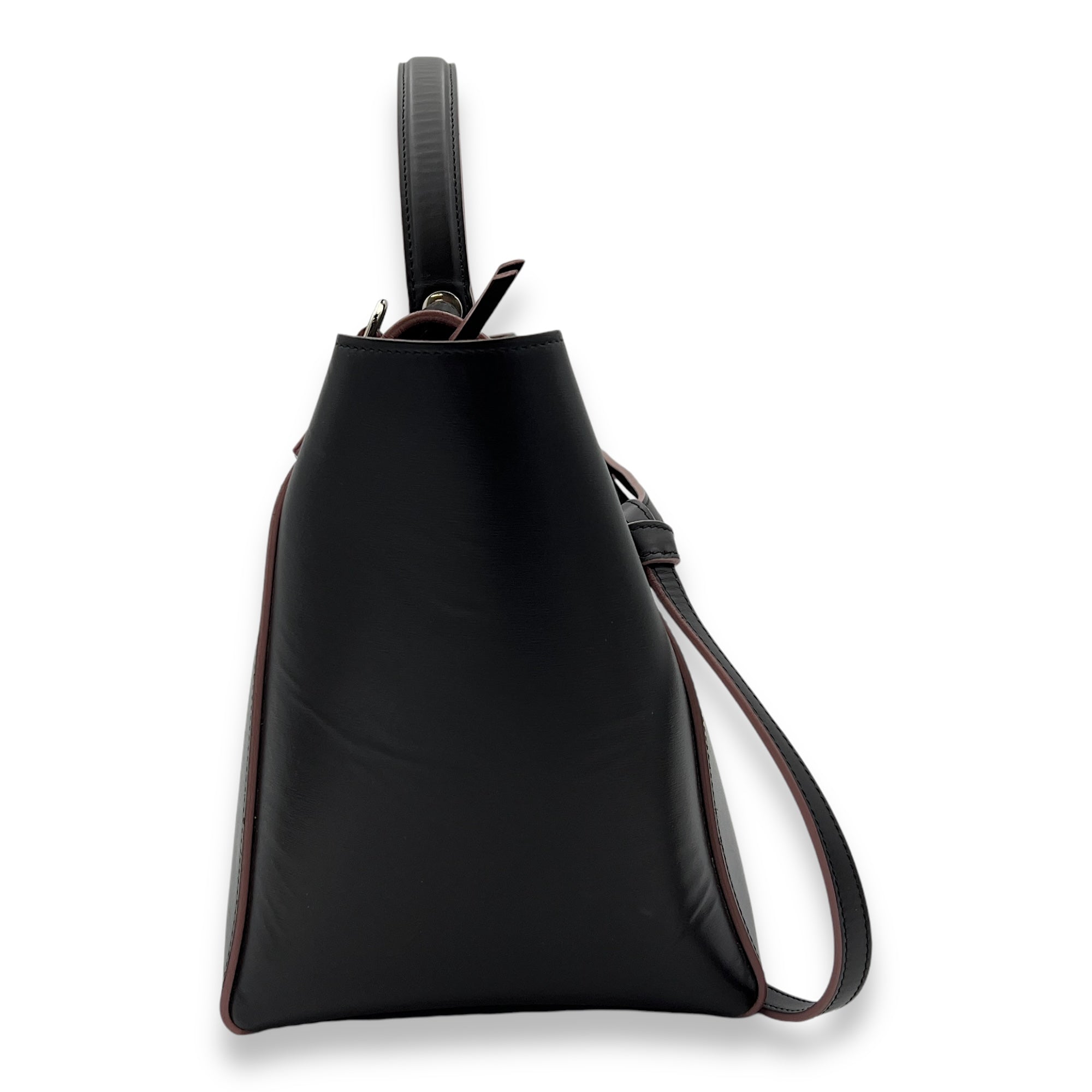 Belt Top Handle Bag Black in Calfskin, Silver hardware