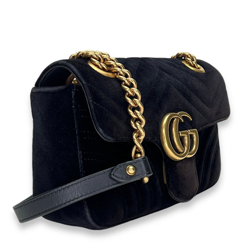 GG Marmont Small Shoulder bag in Velvet, Gold Hardware