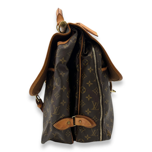 Sac Chasse Hunting Brown Top Handle Bag in Monogram Coated Canvas, Gold hardware