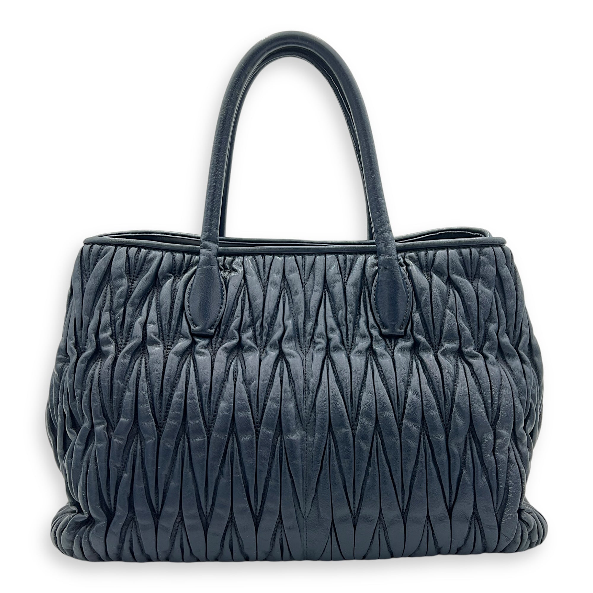 Matelassé Top Handle Bag Blue in Lambskin, Gold hardware