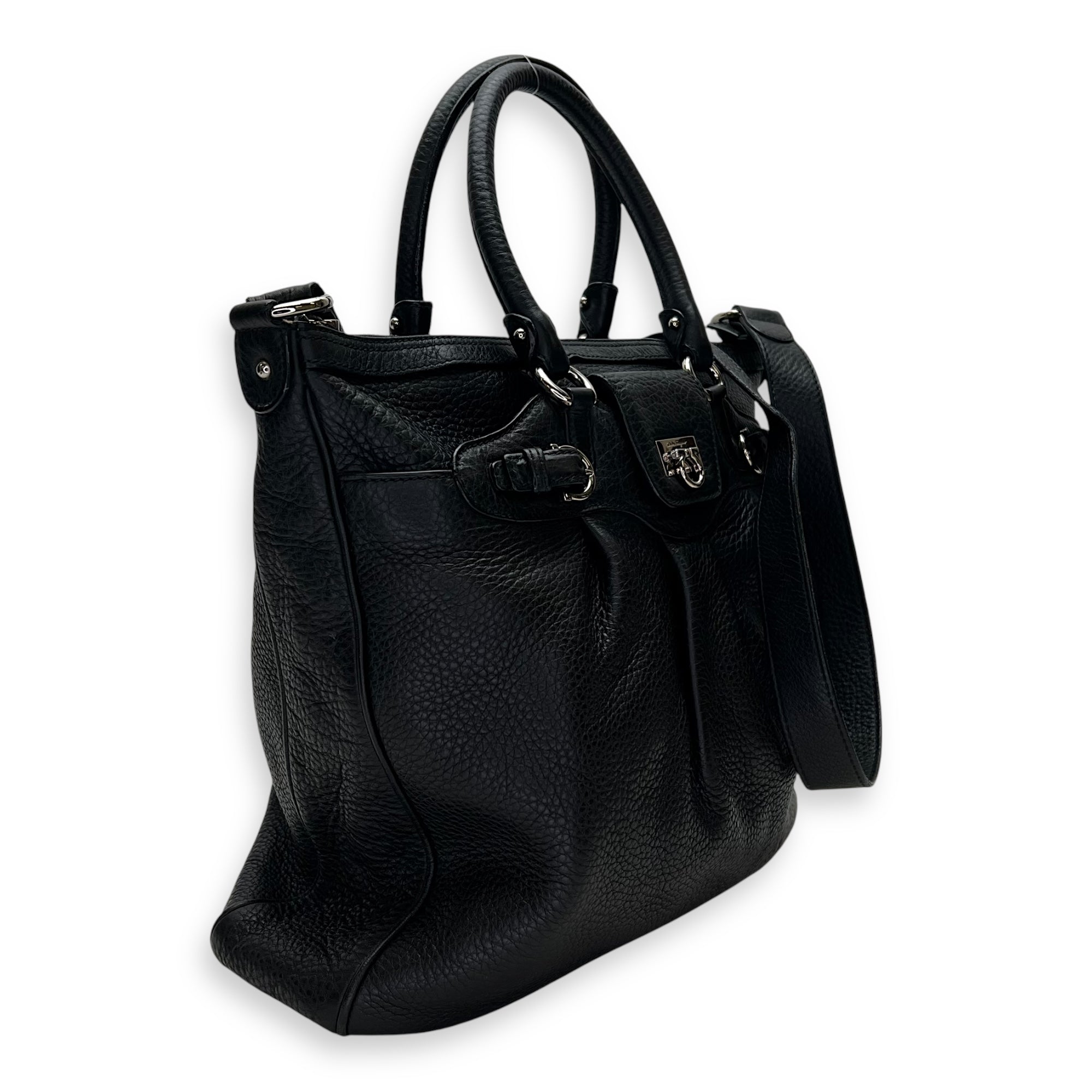 Marisa Black Top Handle Bag in Calfskin, Silver hardware