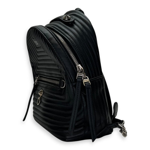 Quilted Backpack Black in Calfskin, Silver hardware