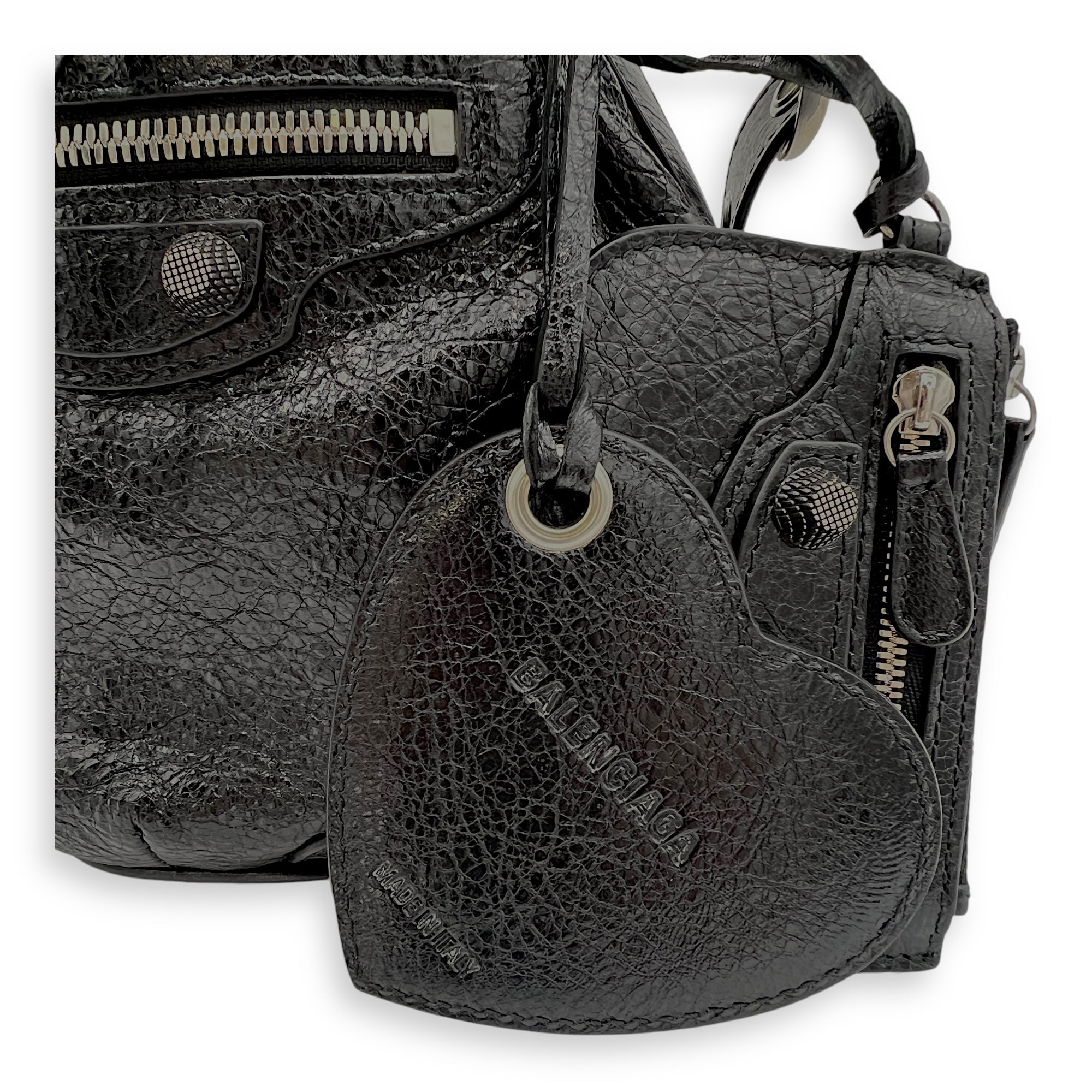 Le Cagole XS Black Bucket Bag in Lambskin, Silver hardware