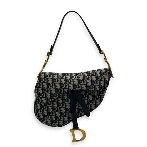 Saddle Shoulder Bag Medium Blue in Canvas, Gold hardware