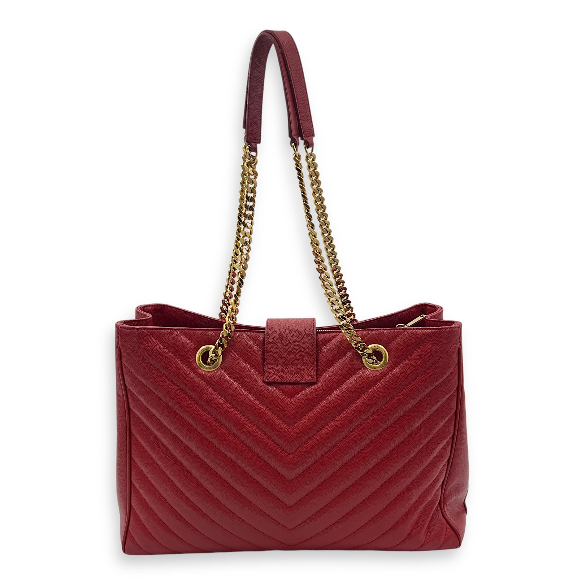 Cassandre Red Tote Bag in Caviar Leather, Gold hardware