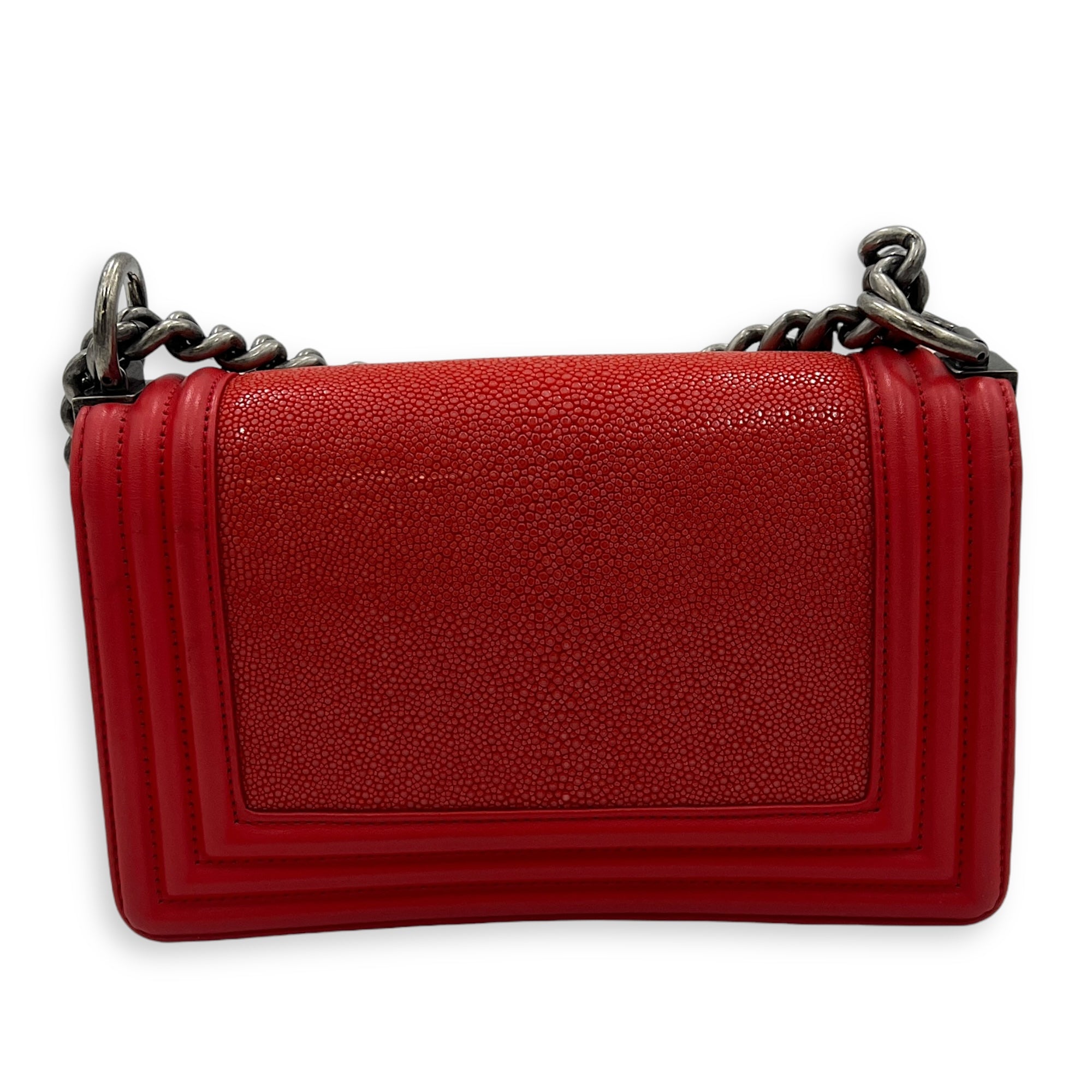 Boy Red Shoulder Bag in Stingray Leather, Ruthenium hardware