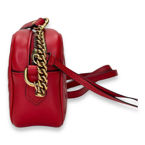 GG Marmont NA Crossbody Bag Red in Calfskin, Gold