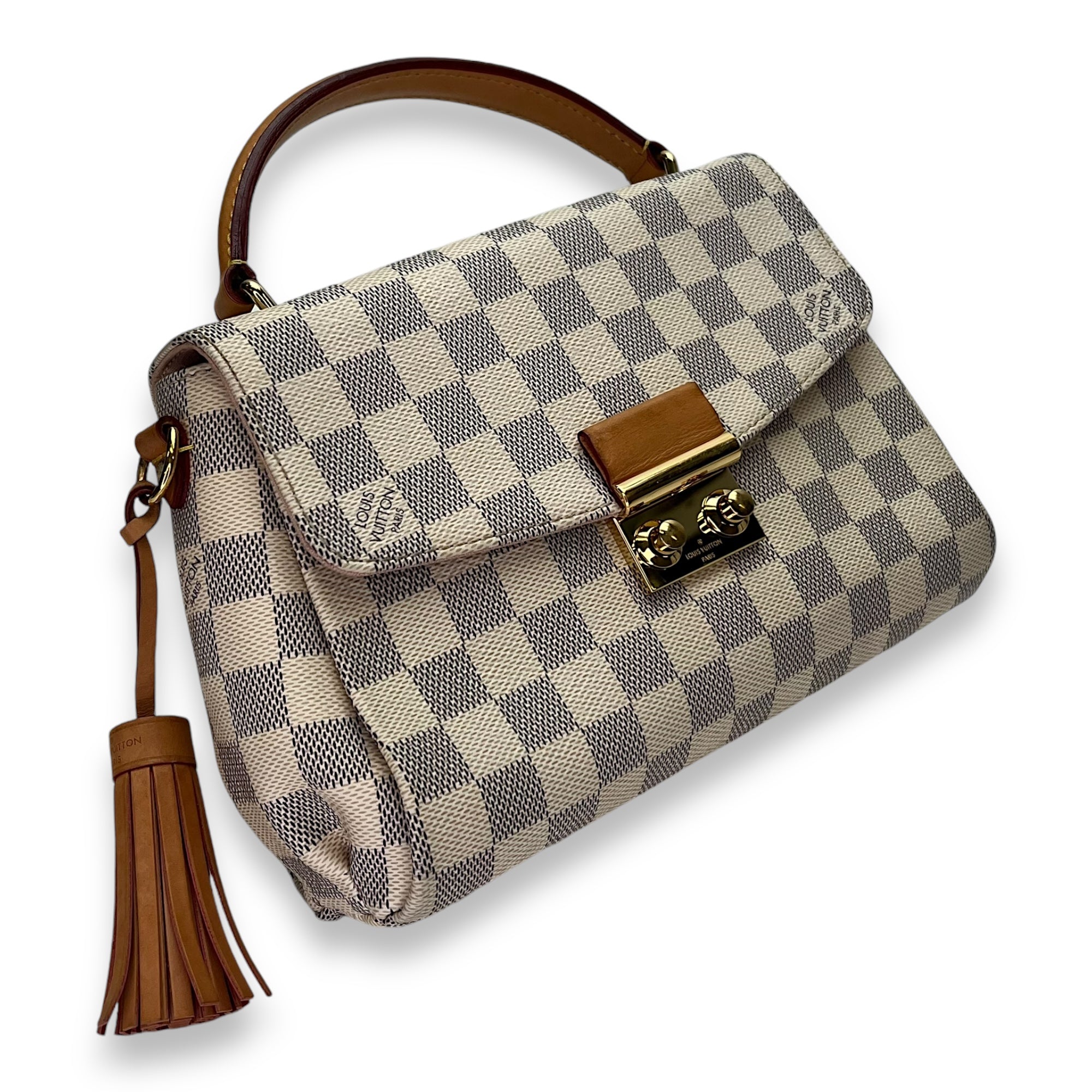 Croisette Damier Azur Top Handle Bag in Coated Canvas, Gold hardware