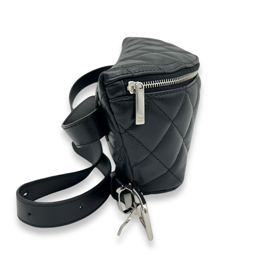 Quilted Black Belt Bag in Calfskin, Silver hardware