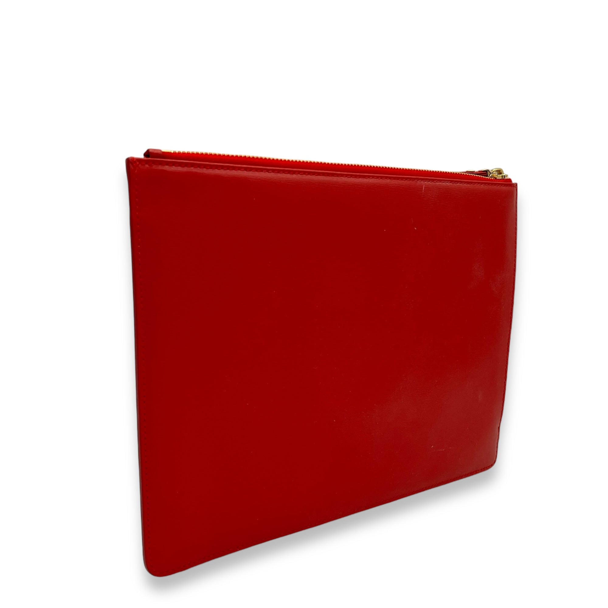 Gancini Pouch Red in Calfskin, Gold hardware