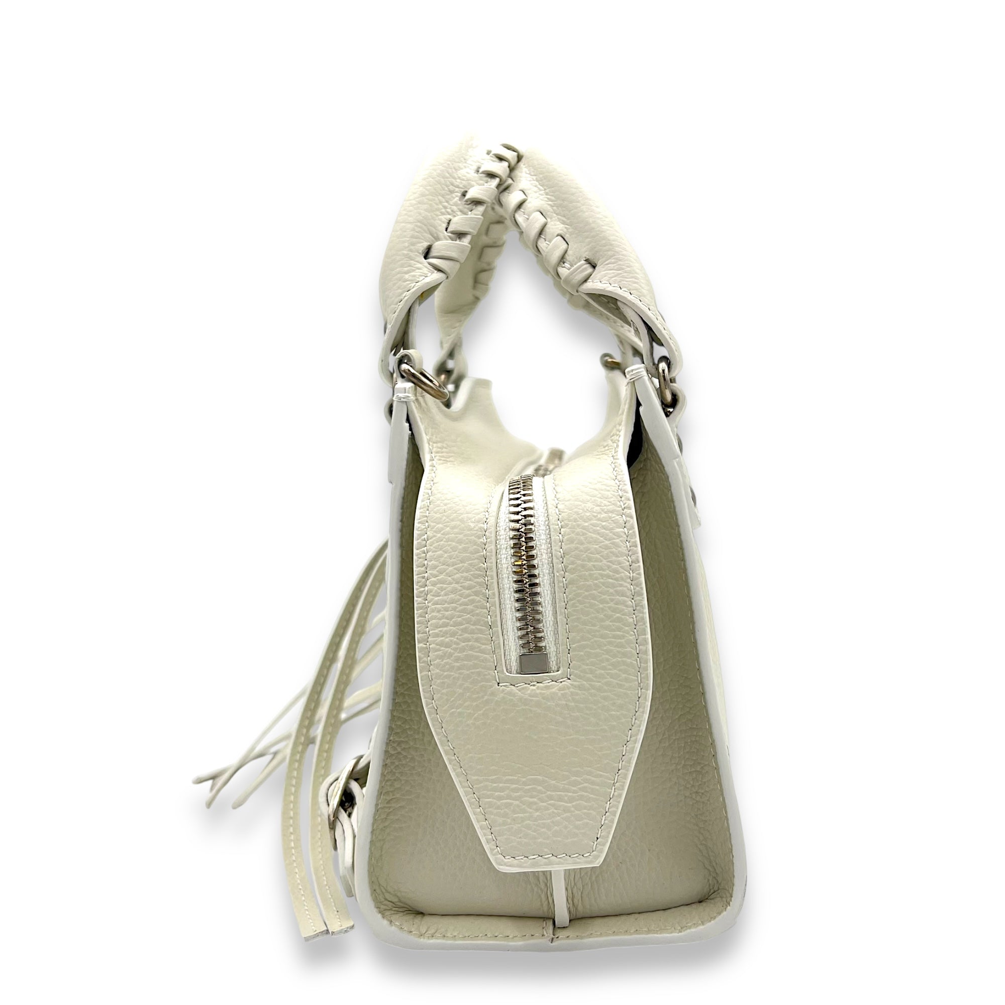 Neo Classic Top Handle Bag Mini White in Calfskin, Silver hardware