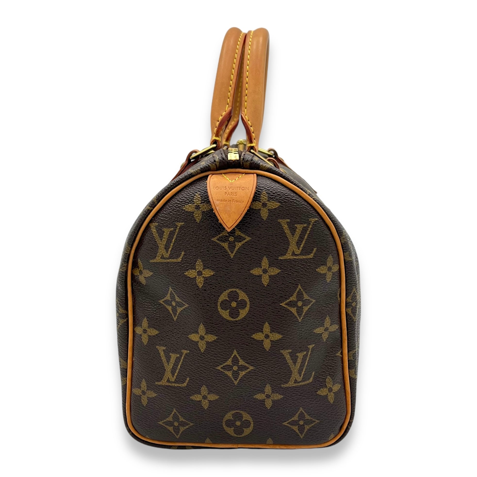 Speedy Top Handle Bag 25 Brown in Monogram Coated Canvas, Gold hardware