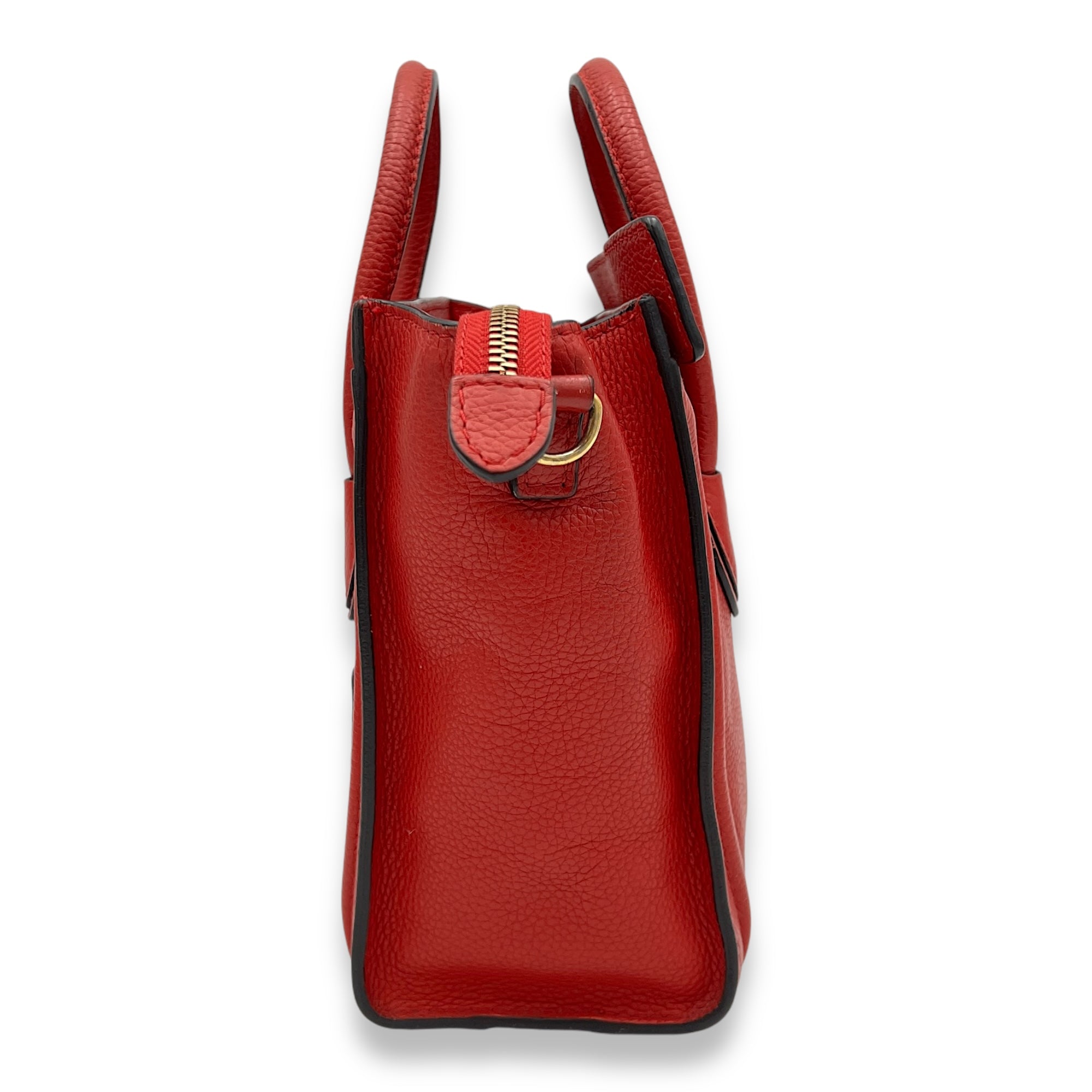 Luggage Crossbody Bag Nano Red in Calfskin, Gold hardware