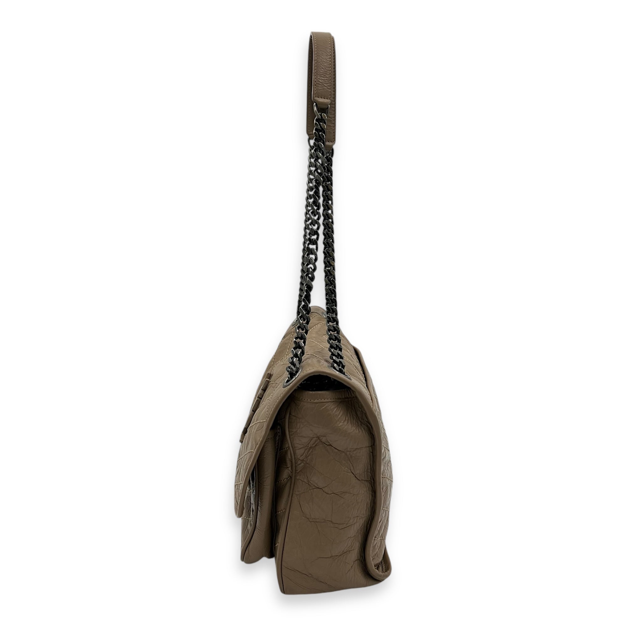 Niki Shoulder Bag Beige in Distressed Leather, Ruthenium hardware