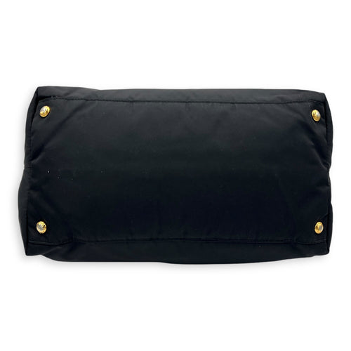 Logo Top Handle Bag Black in Nylon, Gold hardware