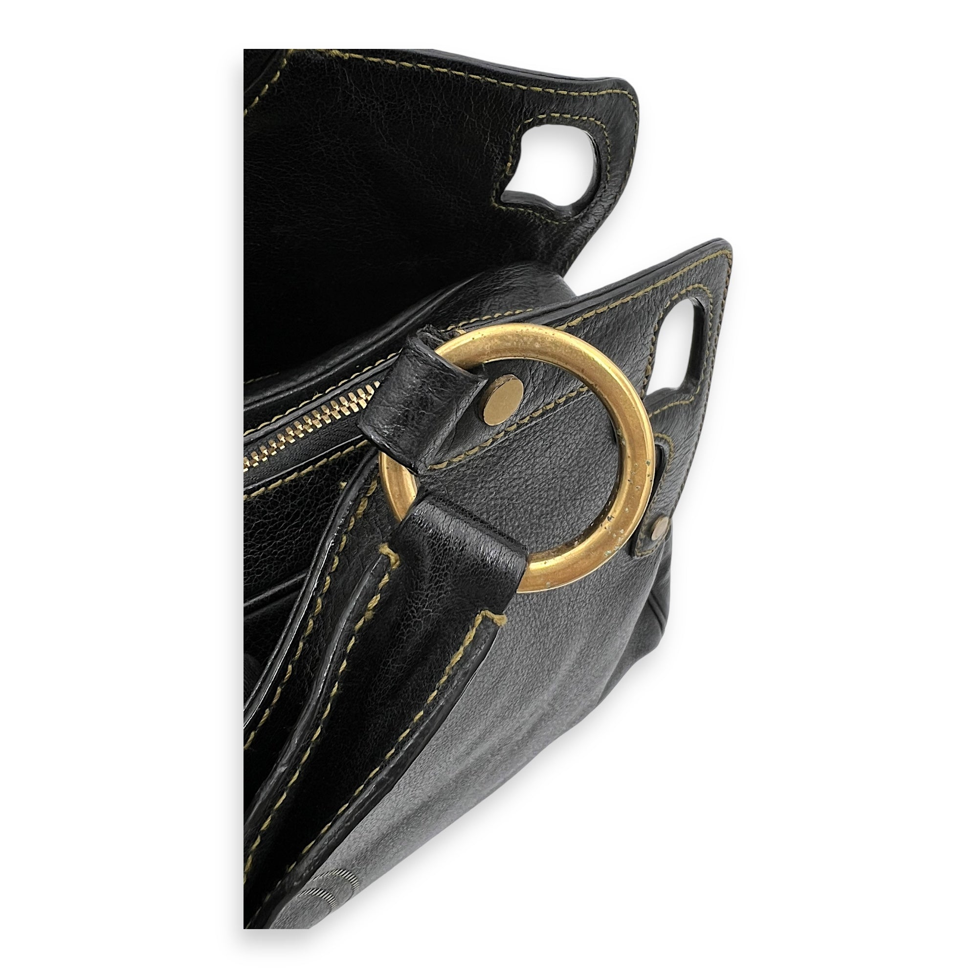 Marcello Top Handle Bag Black in Calfskin, Gold hardware