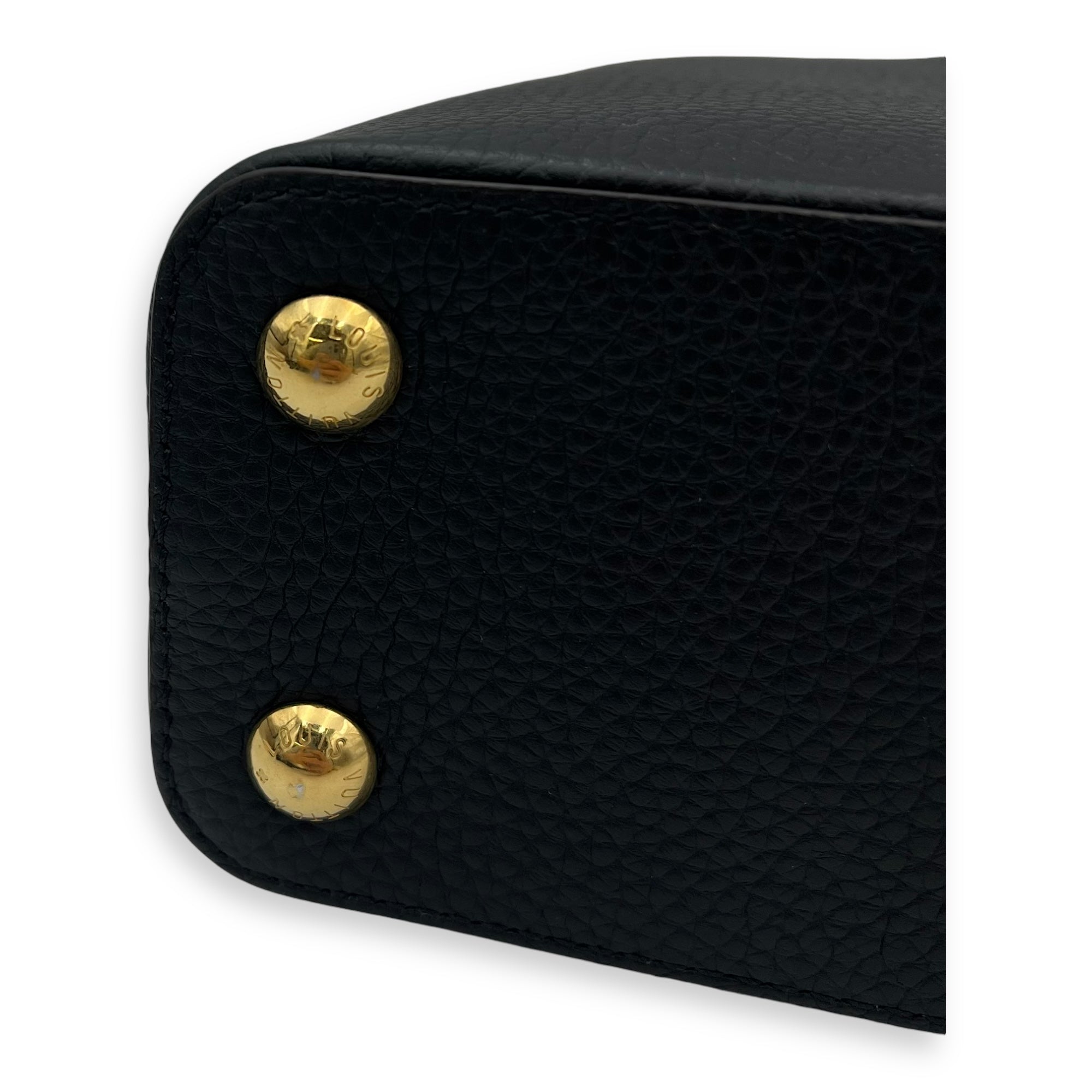 Capucines Top Handle Bag BB Black in Calfskin, Gold hardware