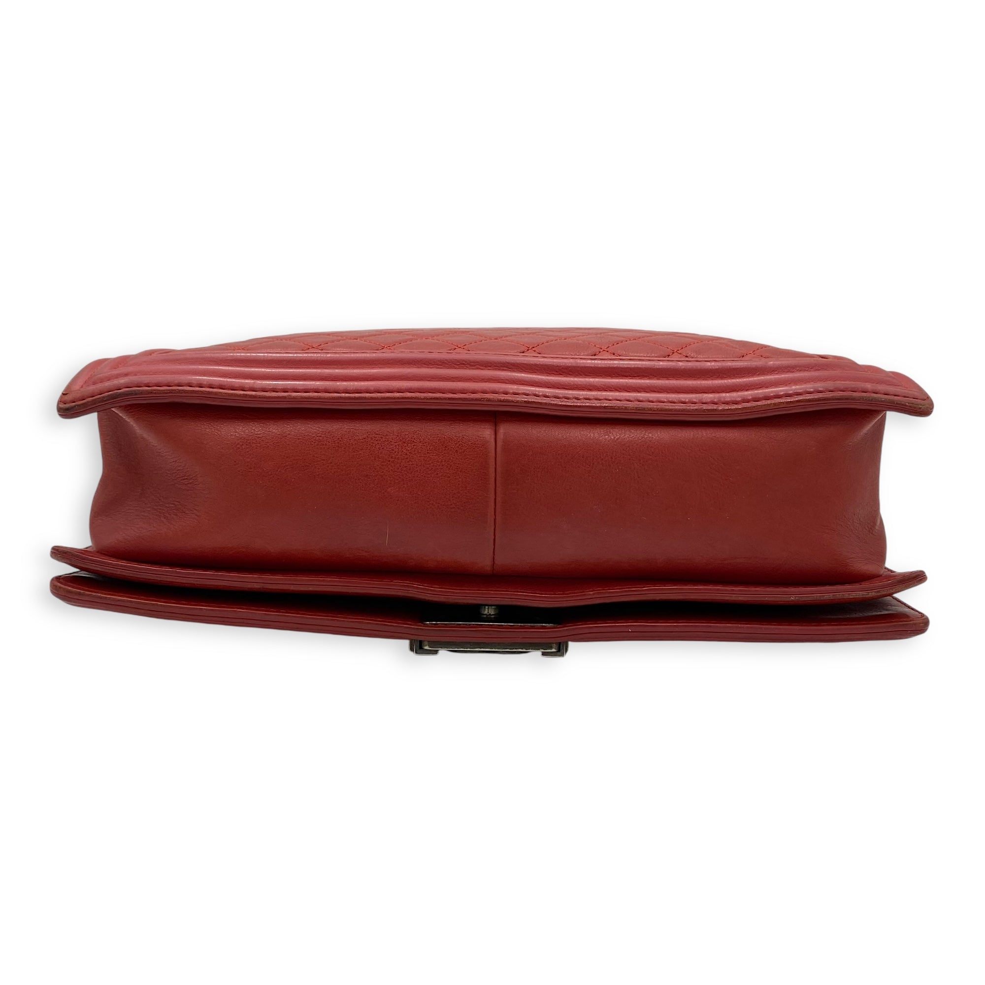 Boy Shoulder Bag Red in Lambskin, Ruthenium hardware