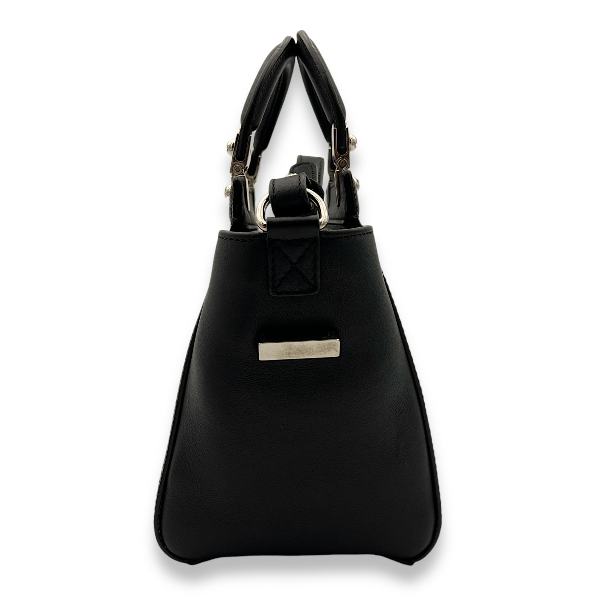 HDG Mini Black Top Handle Bag in Lizard Embossed Calfskin, Silver hardware