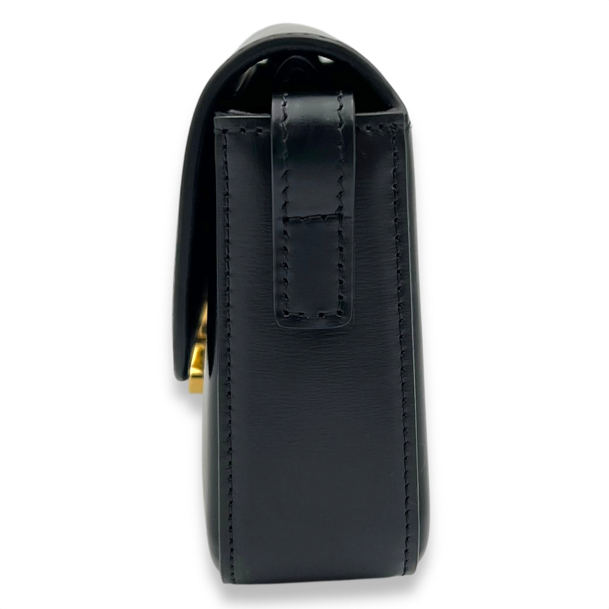 Triomphe Shoulder Bag Black in Calfskin, Gold hardware