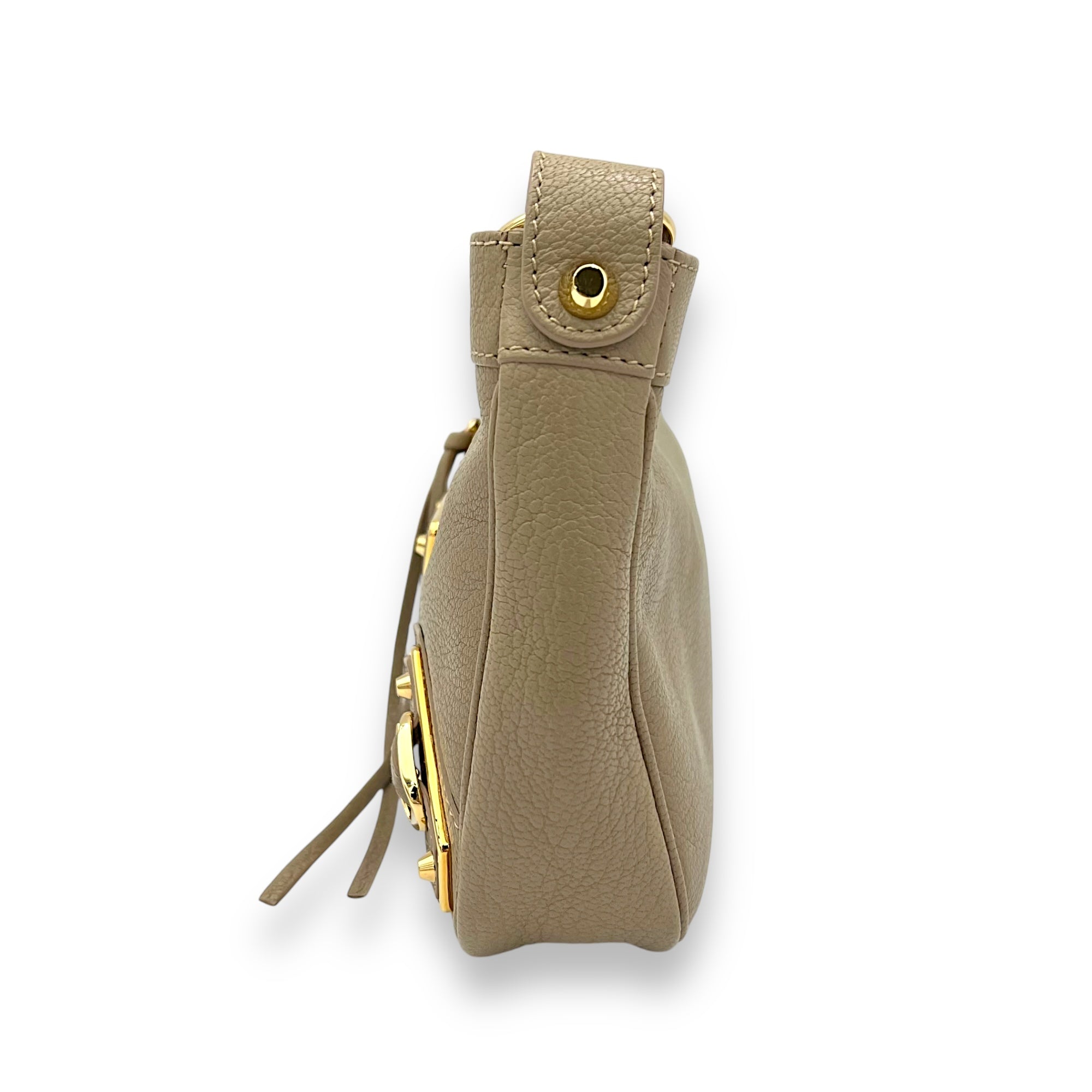 Metallic Edge Classic  Crossbody Bag Beige in Calfskin, Gold hardware