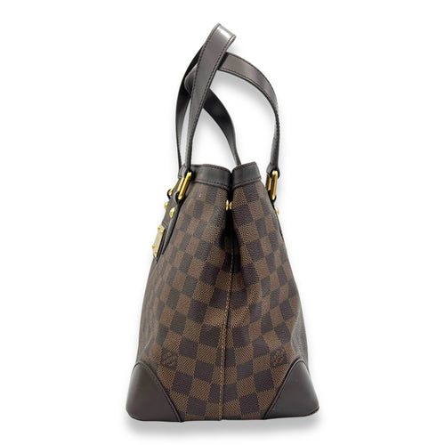 Hampstead PM Damier Ebene Top Handle Bag in Coated Canvas, Gold hardware