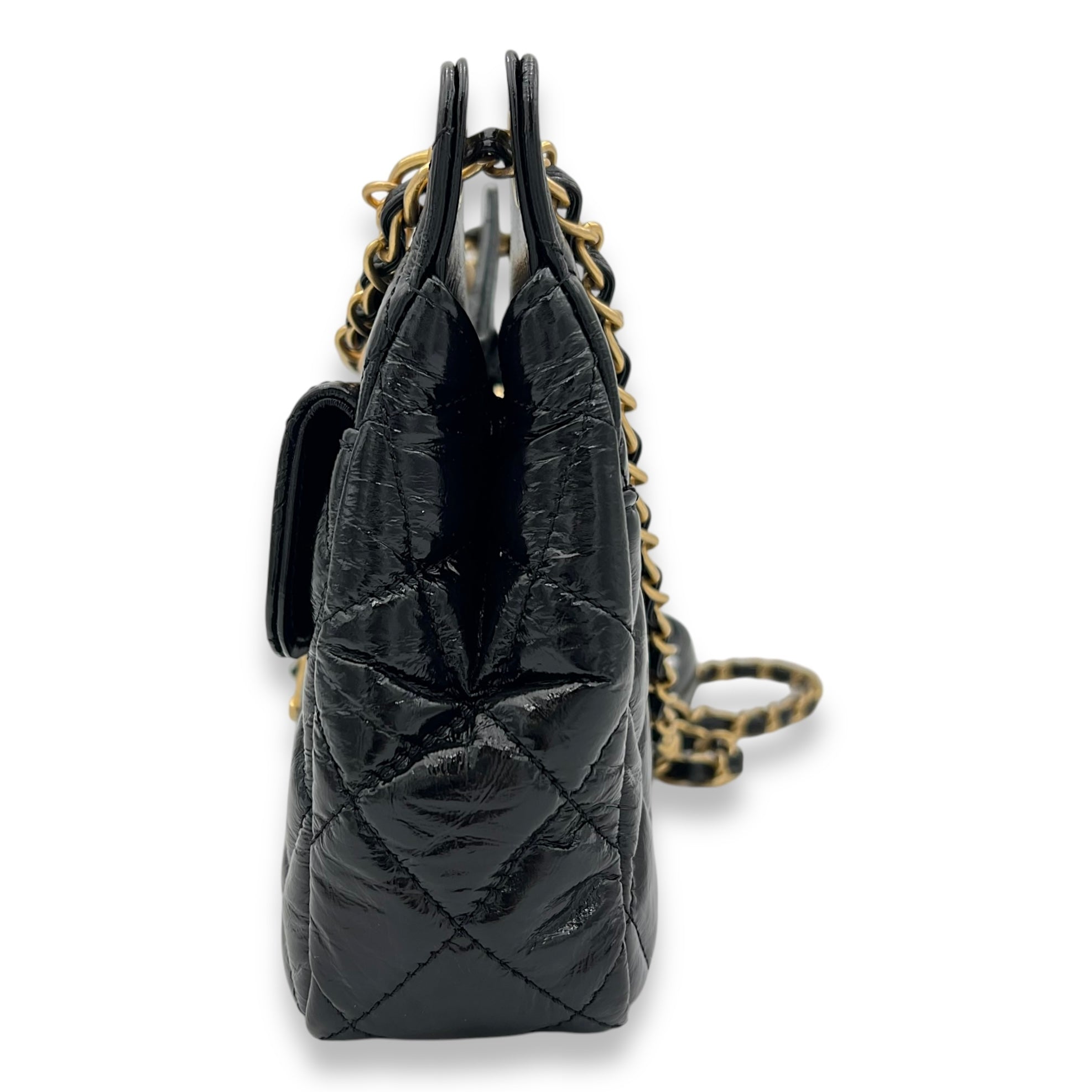 Hobo Black Shoulder Bag in Shiny Calfskin, Gold hardware