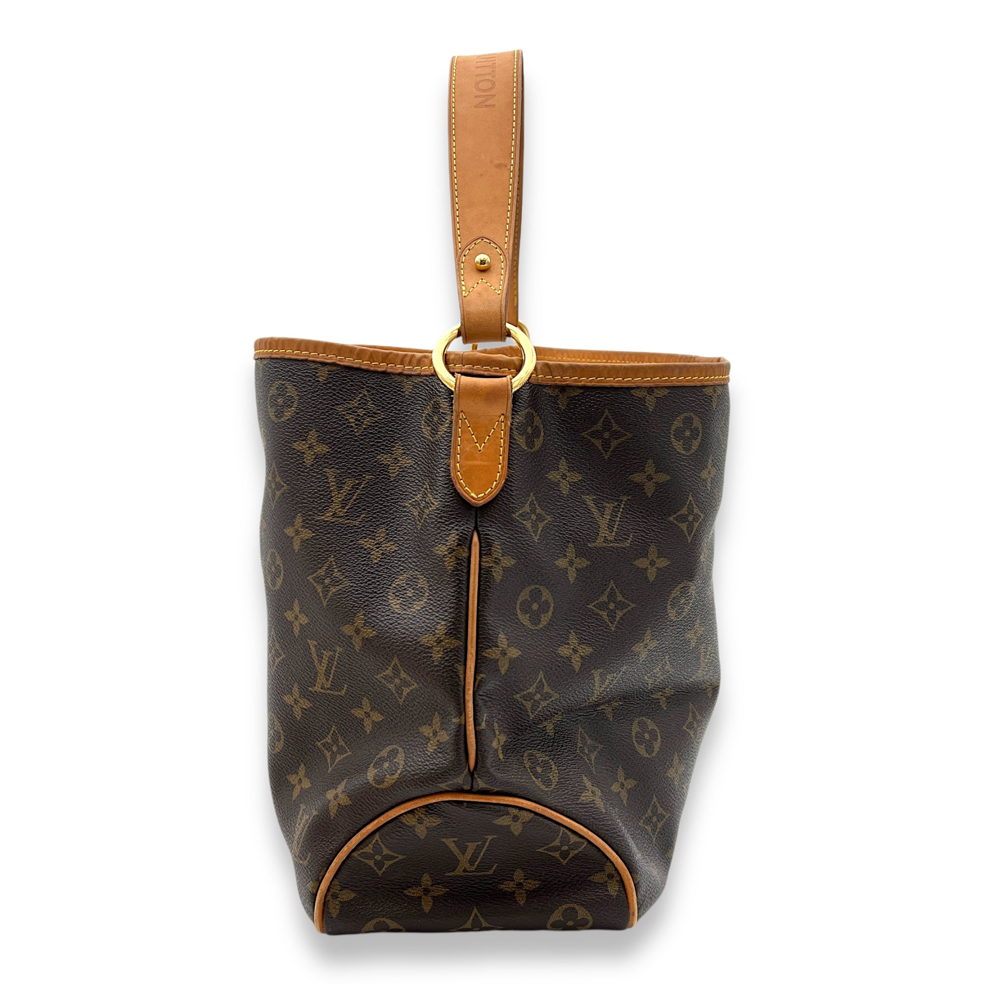 Delightful PM Brown Shoulder Bag in Monogram Coated Canvas, Gold hardware