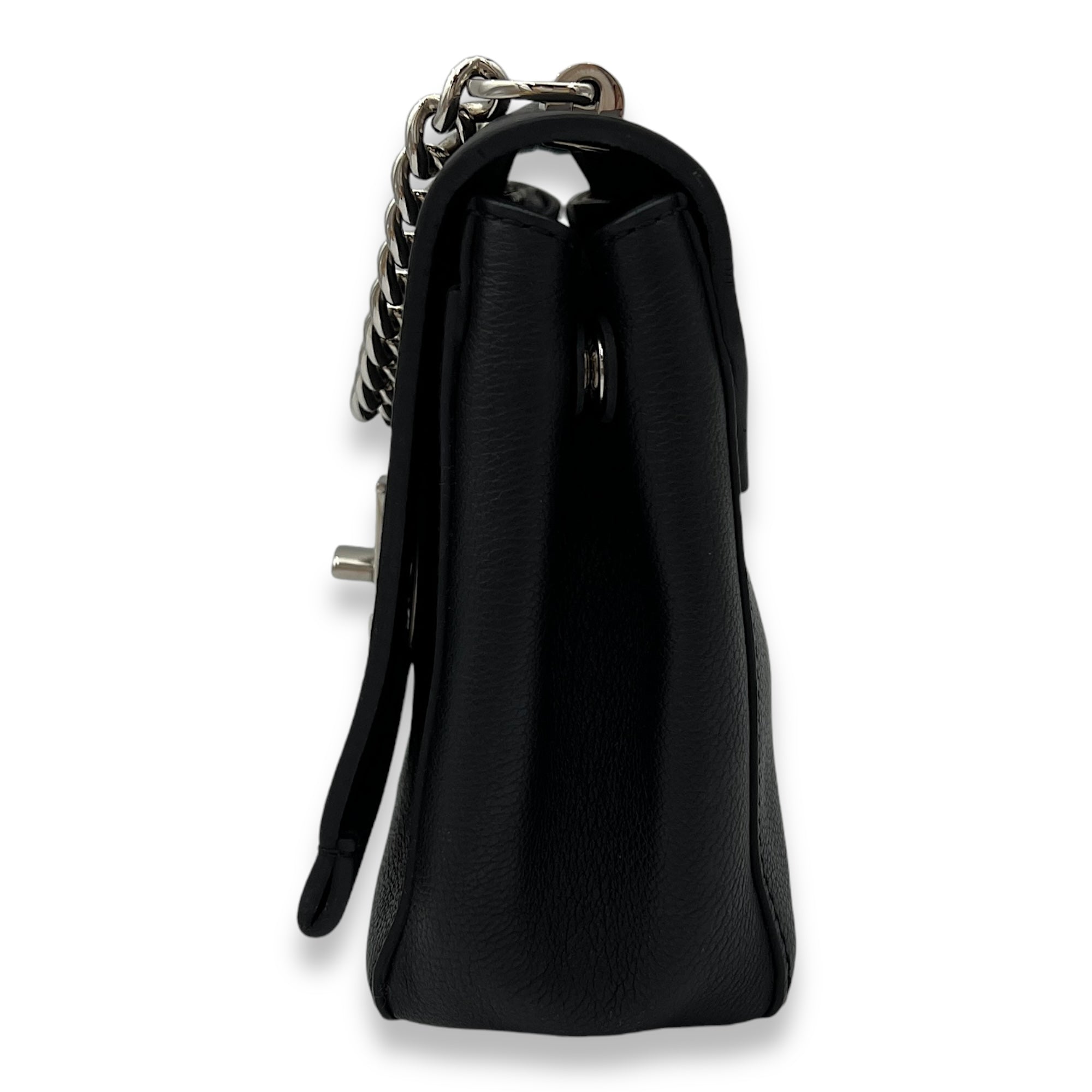 Lockme II BB Black Crossbody Bag in Calfskin, Silver hardware