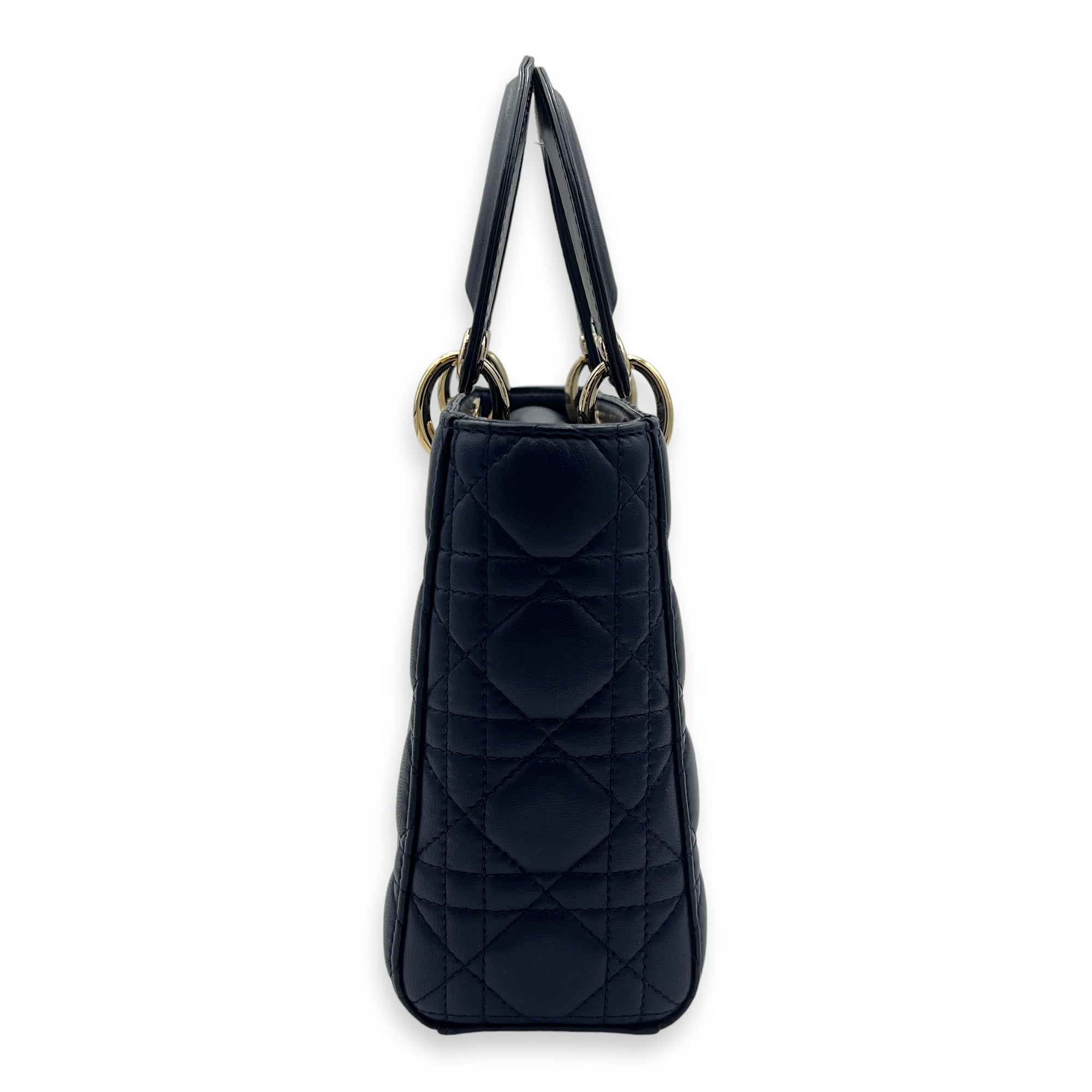 Lady Dior Small Blue Top Handle Bag in Lambskin, Gold hardware