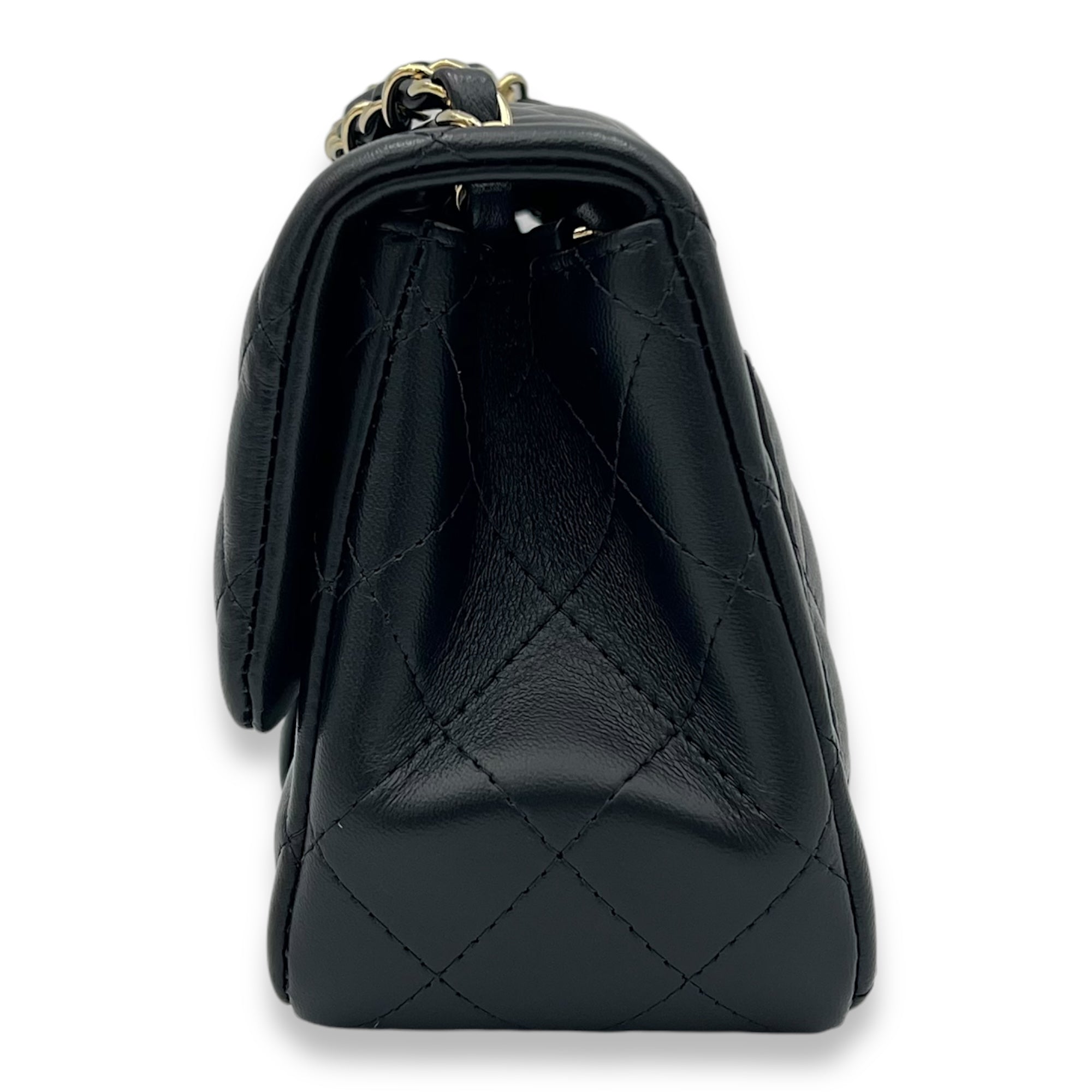 Square Bag Shoulder Bag Black in Lambskin, Gold hardware