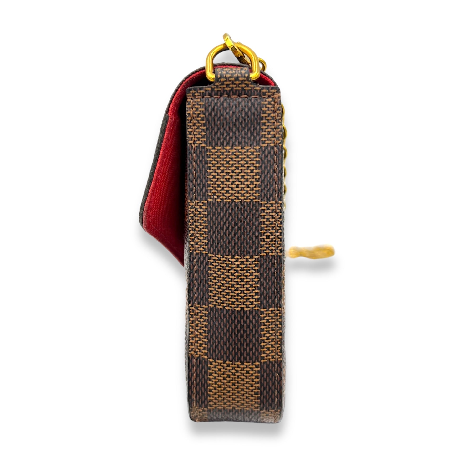 Felicie Damier Ebene Wallet On Chain in Coated Canvas, Gold hardware