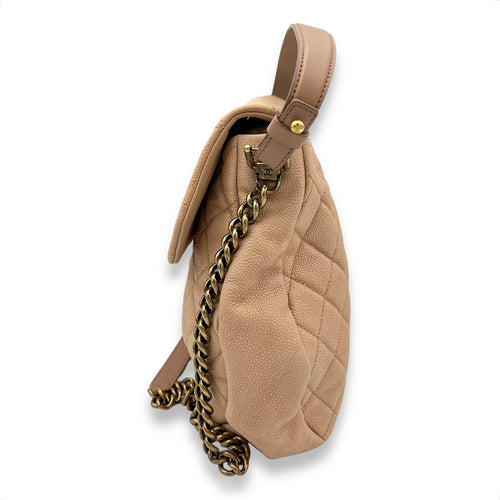 Flap Bag Beige Shoulder Bag in Lambskin, Gold hardware