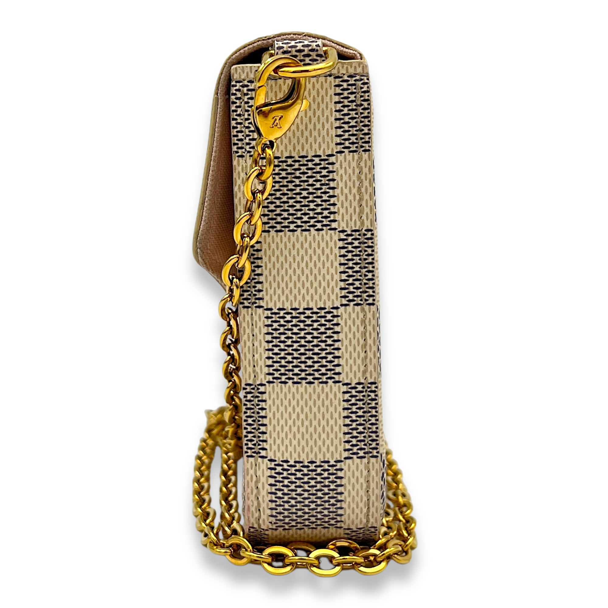 Felicie Damier Azur Wallet On Chain in Coated Canvas, Gold hardware