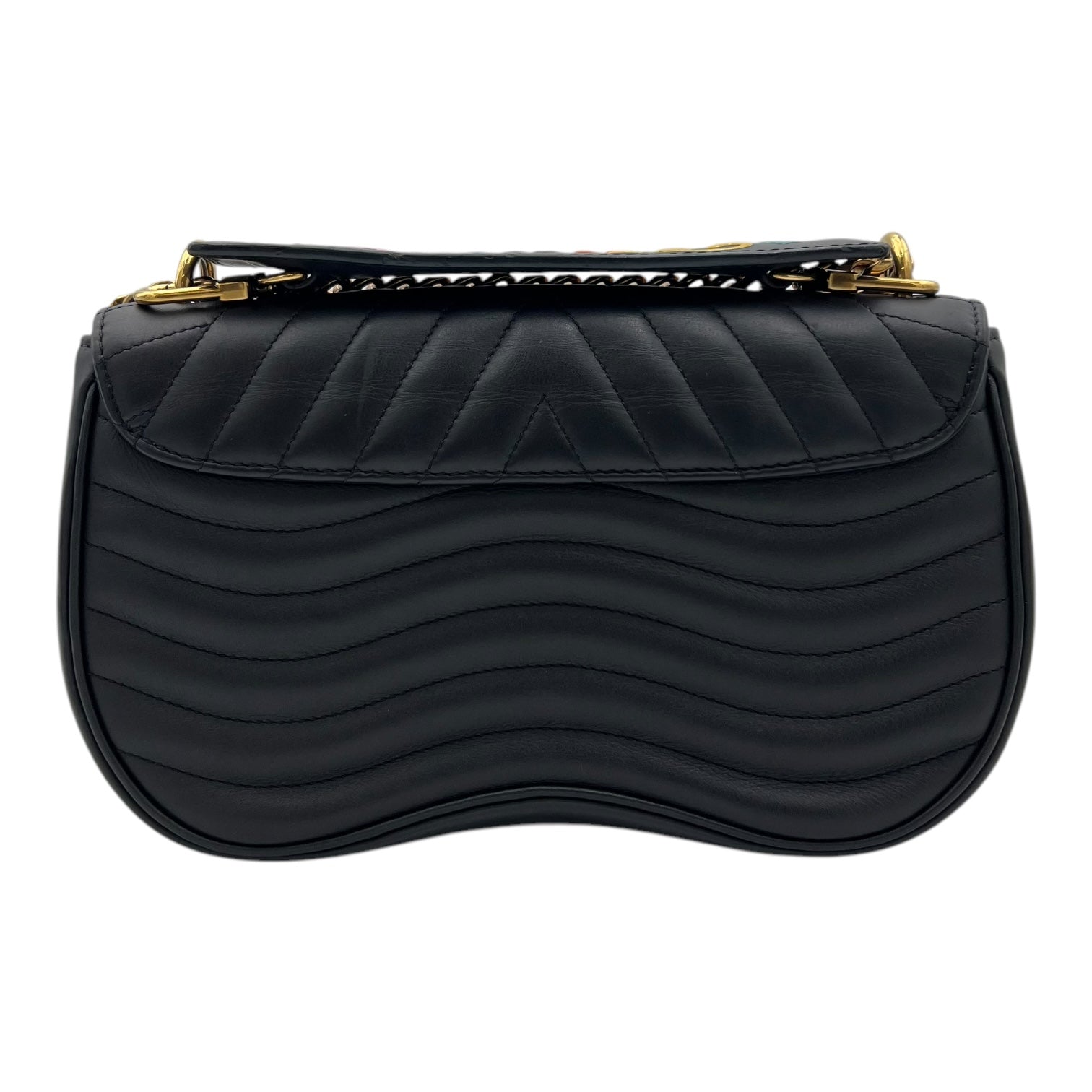 New Wave Shoulder Bag Black in Calfskin, Gold hardware