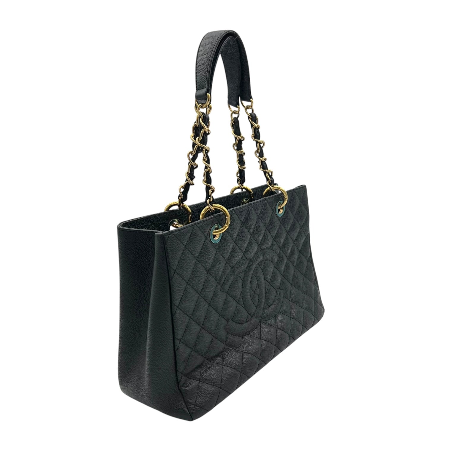 GST Tote Bag Black in Caviar Leather, Gold hardware