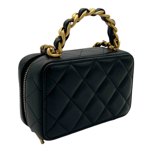 Vanity Top Handle Bag Black in Lambskin, Gold hardware