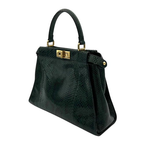 Peekaboo Top Handle Bag Green in Python Embossed Calfskin, Gold hardware