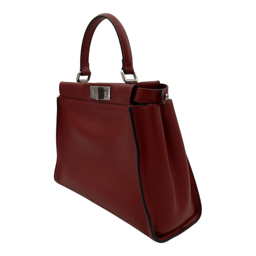 Peekaboo Medium Red Top Handle Bag in Calfskin, Silver hardware