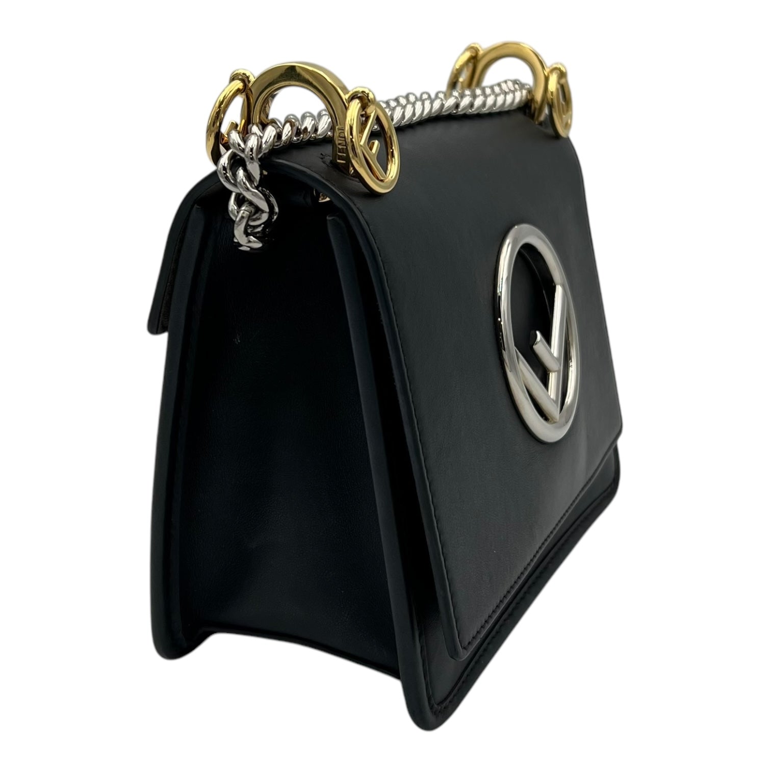 Kan I Black Shoulder Bag in Calfskin, Gold hardware