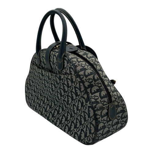 Saddle Bowling Blue Top Handle Bag in Jacquard, Gold hardware