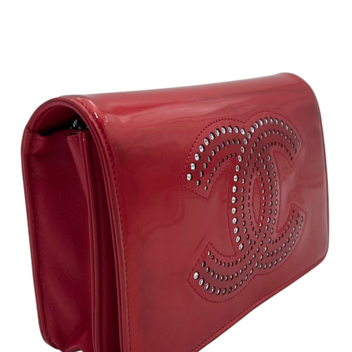 CC Wallet On Chain Red in Patent Leather, Silver hardware