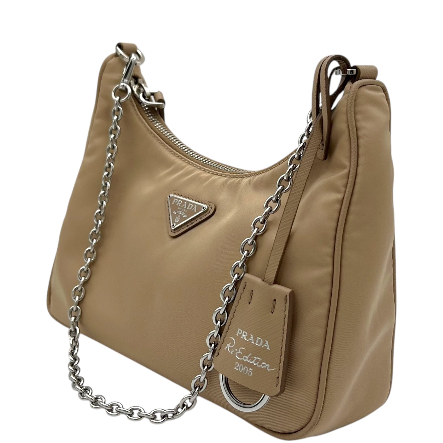 Re-Edition 2005 Beige Crossbody Bag in Re-Nylon, Silver hardware