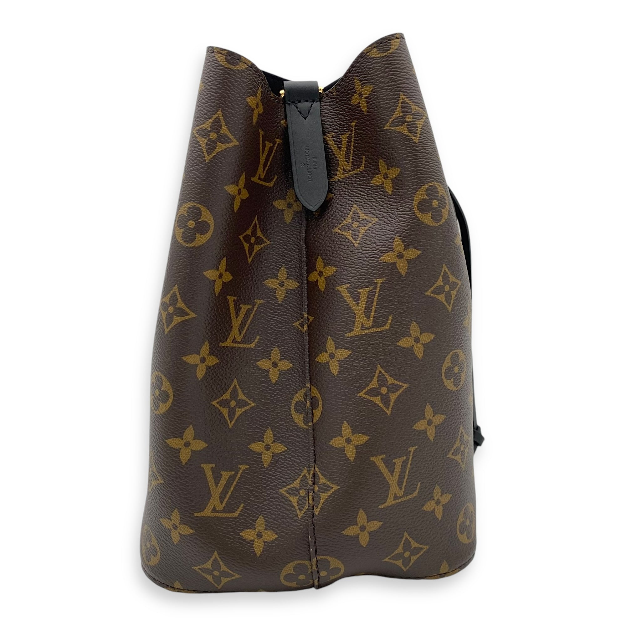 NeoNoe MM Brown Bucket Bag in Monogram Coated Canvas, Gold hardware