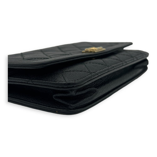 Boy Wallet On Chain Black in Caviar Leather, Gold hardware