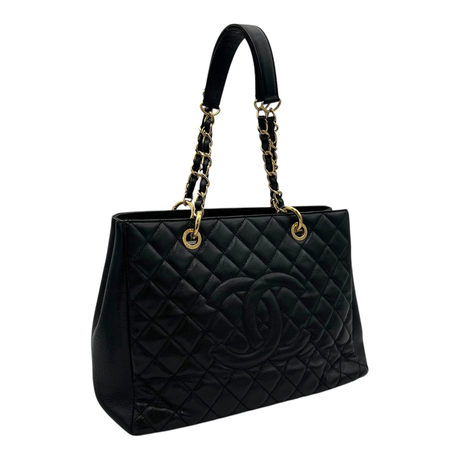 GST Tote Bag Black in Caviar Leather, Gold hardware