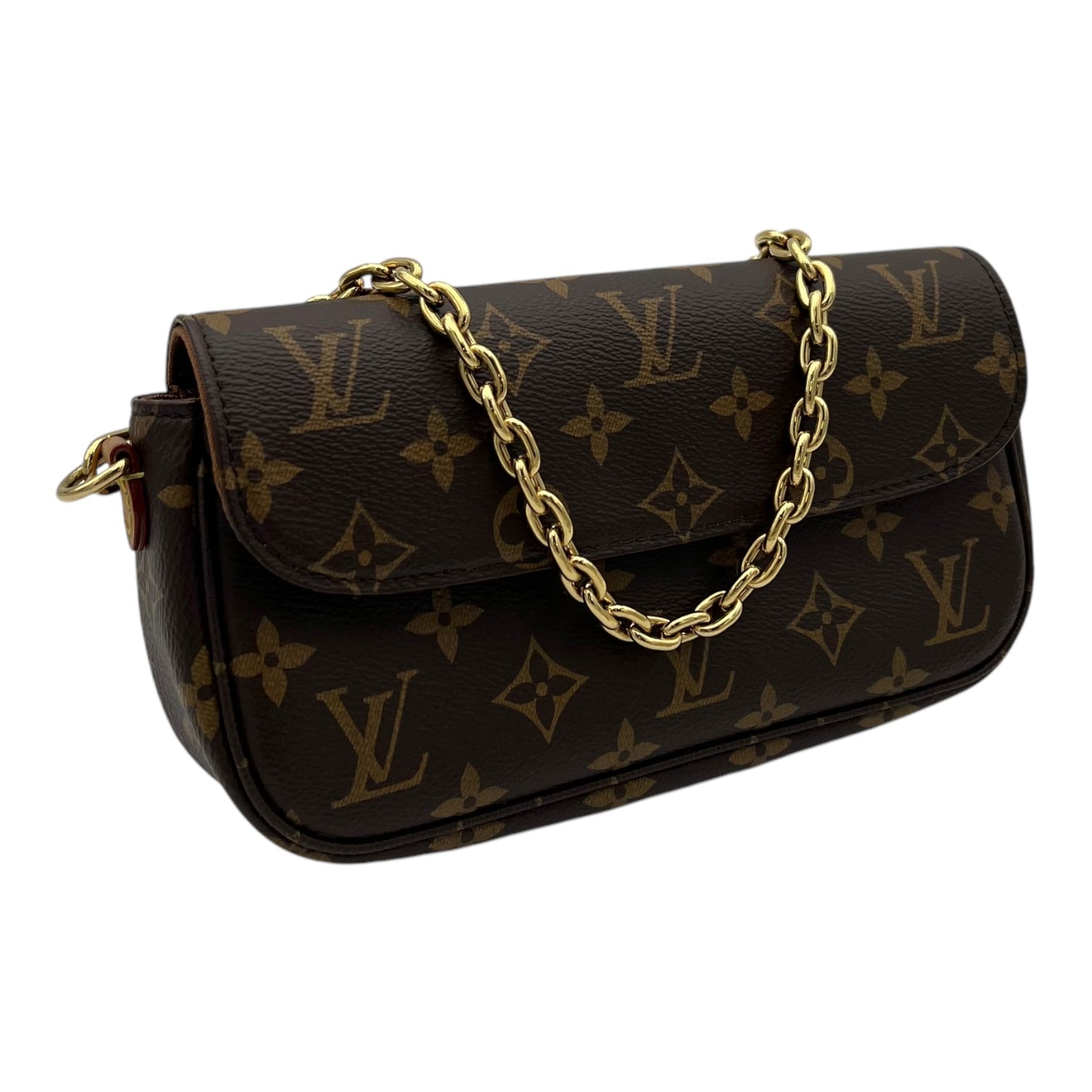 Ivy Wallet On Chain Brown in Monogram Coated Canvas, Gold hardware