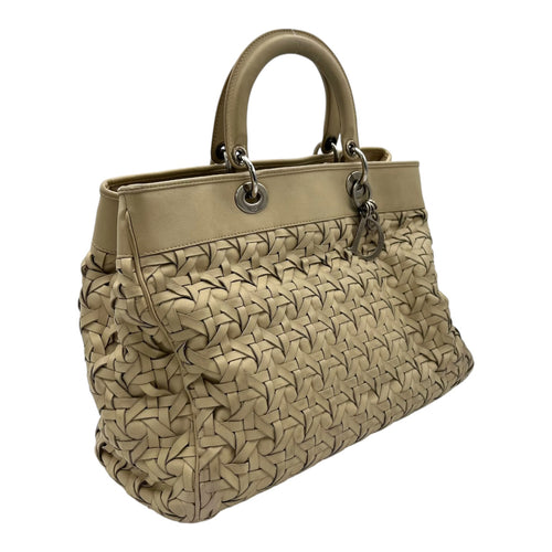 Avenue Cannage Weave Beige Top Handle Bag in Lambskin, Silver hardware