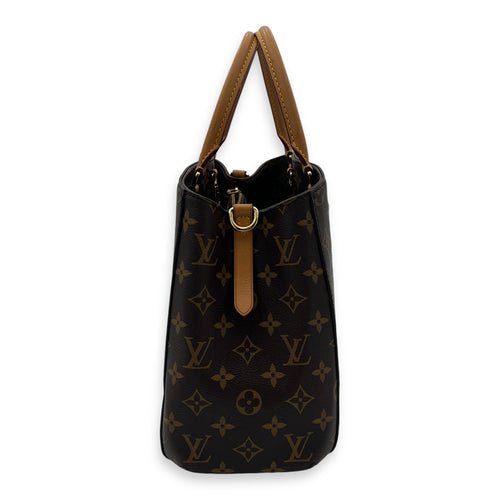 Montaigne Top Handle Bag Brown in Monogram Coated Canvas, Gold hardware